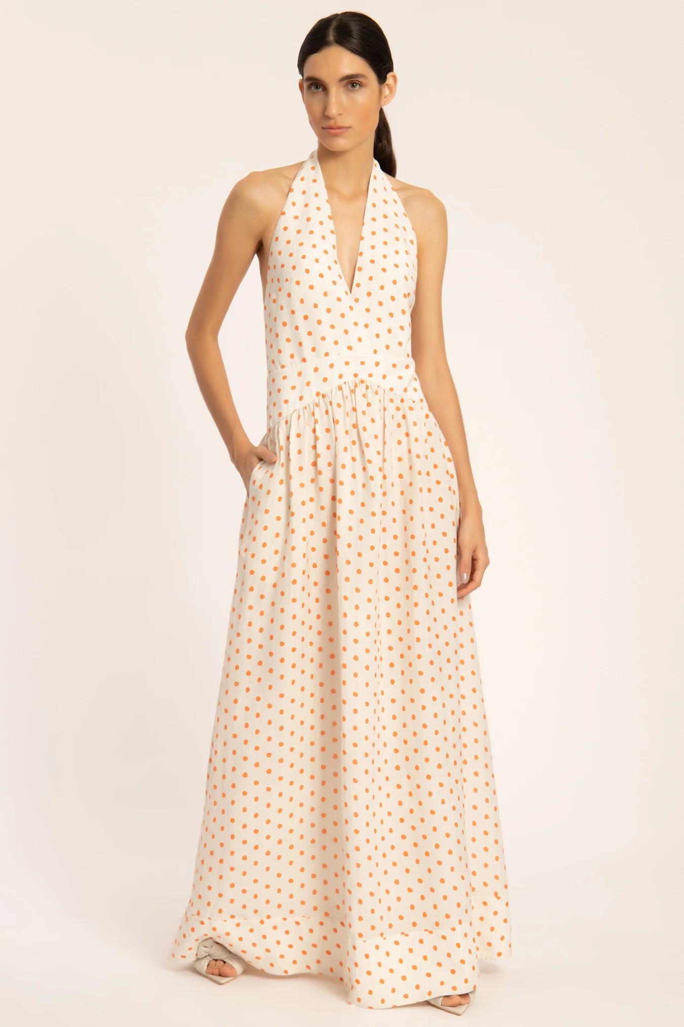 Tangerine Pois Halterneck Long Dress